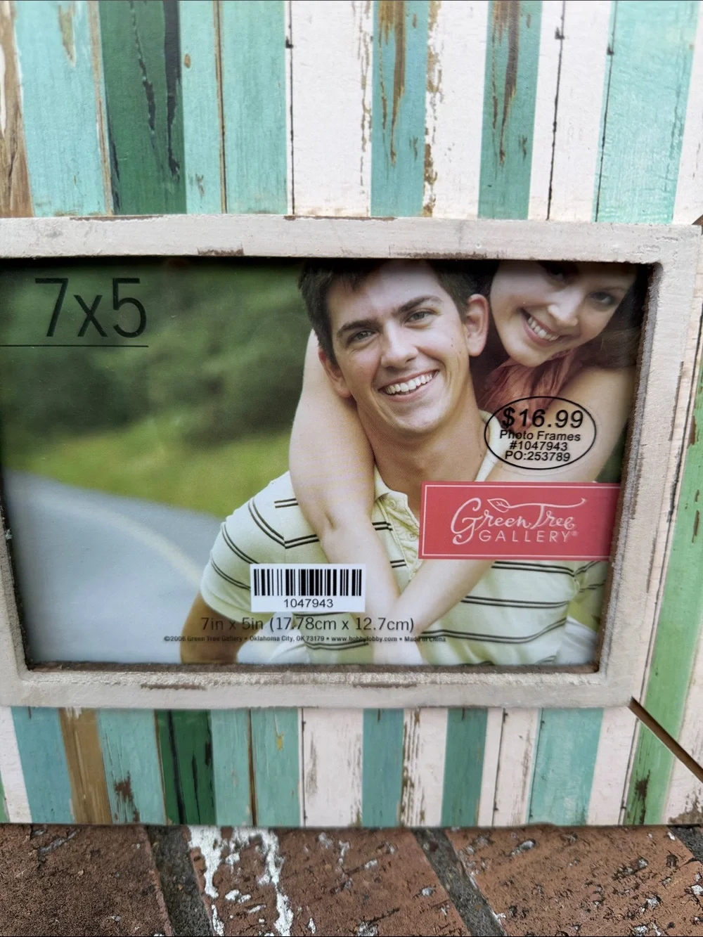 Distressed Stripe 7x5 Photo Frame – Aqua & White NWT